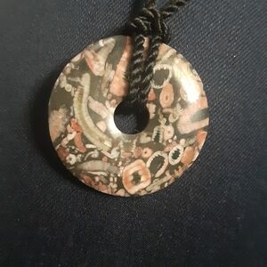 Natural Fossil Stone Circle Pendant Necklace